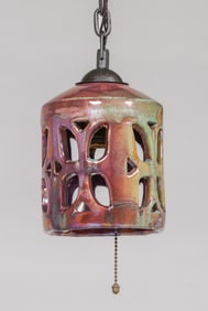 Pewabic Pottery Iridescent Cutout Hanging Lantern c1930s