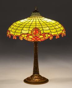 Gorham/Amboy Works Green & Red Leaded Glass Lamp c1905