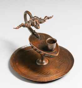 Charles H. Barr - East Greenwich, RI Hammered Copper & Bronze Aesthetic Movement Candlestick 1898