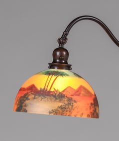 Egyptian Pyramid Reverse Painted Floor Lamp Handel Base c1910