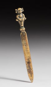 English Arts & Crafts Bronze Paper Knife & Leather Sheath c1900s