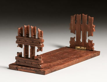 California Arts & Crafts Hand-Carved Douglas Fir Table-Top Bookrack c1910