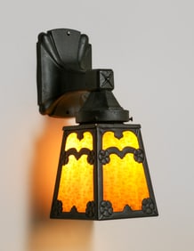 Arts & Crafts Period Copper, Cast Iron & Slag Glass Sconce c1910s