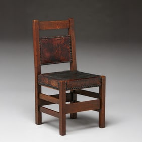 Early Gustav Stickley Hard Leather Side Chair c1901-1902