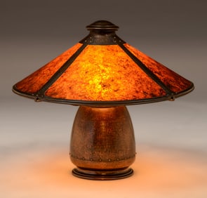 Large Old Mission Kopper Kraft - Fred Brosi - San Francisco Hammered Copper & Mica Lamp c1922-1925