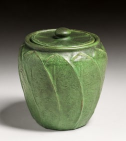 Grueby Pottery Matte Green Tobacco Jar c1910