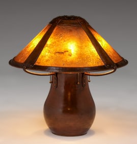 Early Dirk van Erp Hammered Copper & Mica Lamp c1908-1909