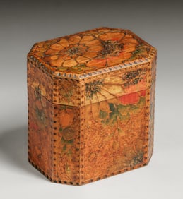 Arts & Crafts Period Hand-Carved & Painted Pyrography Box c1910