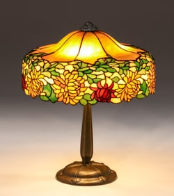 Gorham/Amboy Works Chrysanthemum Leaded Glass Lamp c1905