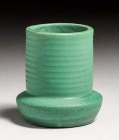 Teco Pottery Matte Green Ribbed Vase c1910