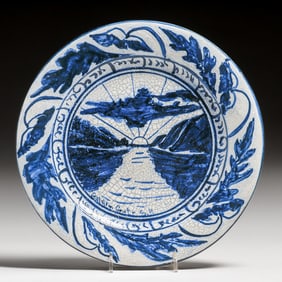 Rare Dedham Pottery Hugh Robertson Golden Gate, San Francisco Plate c1898-1908