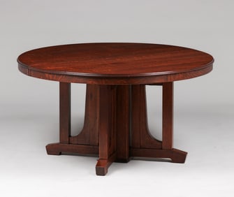 Limbert Prairie School 54"d Pedestal Dining Table c1910