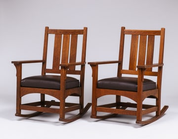 Pair of Gustav Stickley Harvey Ellis Designed Rockers c1905