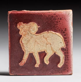 Pewabic Pottery Iridescent Longhorn Ram Tile c1910