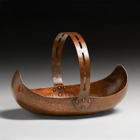Dirk van Erp Hammered Copper Cutout One-Handled Flower Basket c1915-1920
