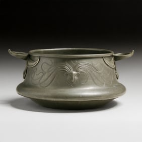 Art Nouveau Two-Handled Pewter Bowl c1900