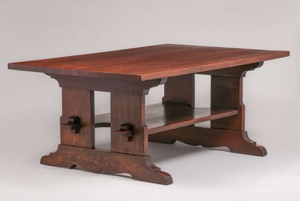 Massive LJG Stickley 72" Trestle Table c1910