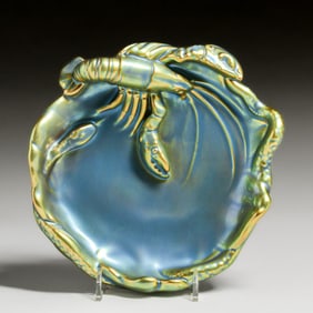 Zsolnay - Hungary Iridescent Green Lobster Tray c1905