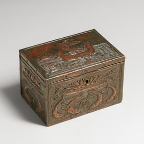 Newlyn Hammered Copper Repoussé Nordic Viking Ship Box c1900s