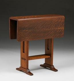 Rare L&JG Stickley Small Cutout Dropleaf Side Table c1908-1912