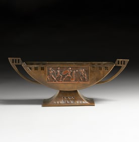 WMF - German Art Nouveau Cutout Brass Repousse Classical Revival Jardiniere c1905