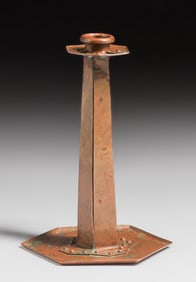 Dirk van Erp Hammered Copper Strap-Form Candlestick c1913-1914