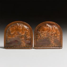 Dirk van Erp School Hammered Copper, Acid-Etched & Warty Oak Tree Bookends c1910-1915