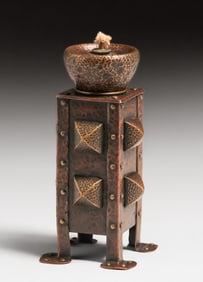 Austrian Hammered Copper & Brass Oil Lamp c1905