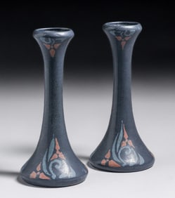 Walrath Pottery Decorated Candlesticks c1910
