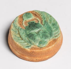 Grueby Pottery Round Scarab Paperweight c1905