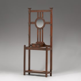 English Arts & Crafts Oak Hall Tree Coatrack c1910