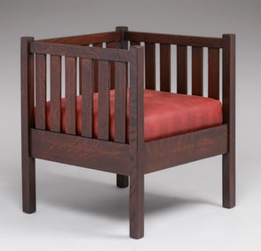Gustav Stickley Slatted Cube Chair c1912-1915