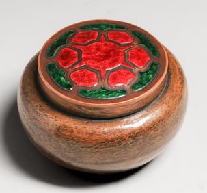 John  Verberg - Boston Society of Arts & Crafts Hammered Copper & Enamel Box c1910