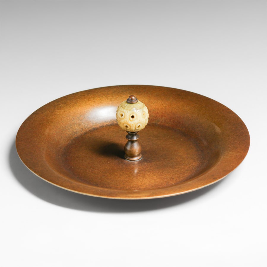 Potter Mellen Studios – Cleveland Copper & Carved Jade Bowl c1920s (1 of 6)