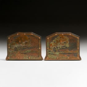 The Copper Shop, Oakland Hammered Copper Cutout Bookends c1913-1914