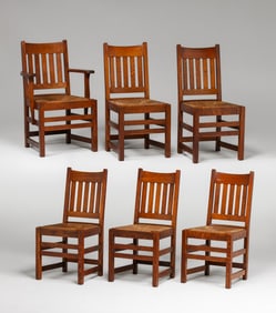 Limbert Set of 6 Oak Dining Chairs c1910