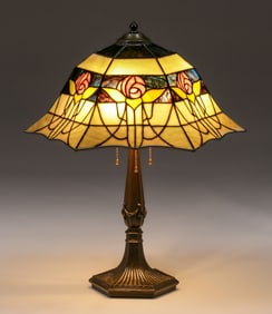 Arts & Crafts Period Glasgow Rose Leaded Glass Lamp c1910s