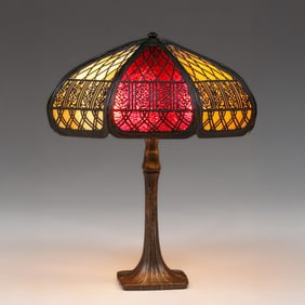 Bradley & Hubbard Overlay Curved Glass Lamp c1910