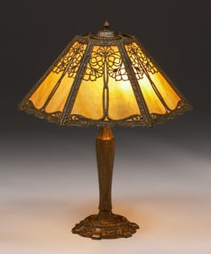 Miller Lamp Co Six-Sided Slag Glass Lamp c1920s