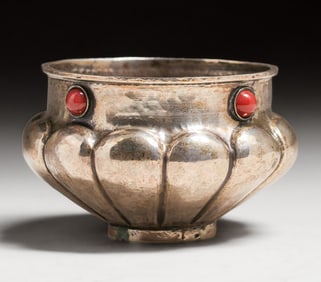 Contentinental Hammered Silver & Cabochon Vase c1900s