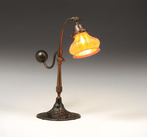 Antique Counter-Balance Lamp Quezal Shade c1910s
