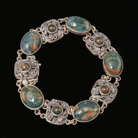 S & Co - Birmingham Sterling Silver & Spessartine Garnet Bracelet c1910