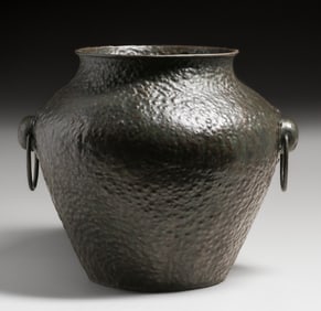 Early Dirk van Erp Hammered Copper Warty Two-Handled Vase c1908-1909