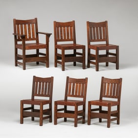 Gustav Stickley Set of 6 V-Back Dining Chairs c1910