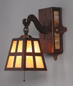 Benedict Studios Hammered Copper & Slag Glass Sconce c1910