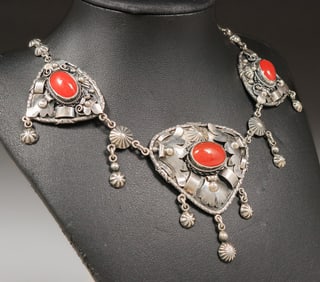 Arts & Crafts Silver & Carnelian Continental Necklace c1920s