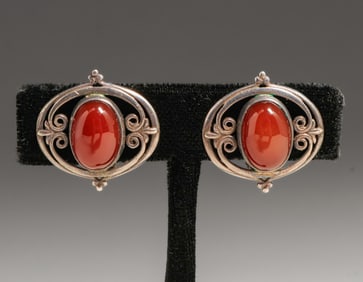 Arts & Crafts Period Sterling Silver & Carnelian Earrings c1910s