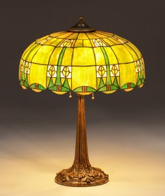 American Arts & Crafts Period Leaded Glass Lamp c1910