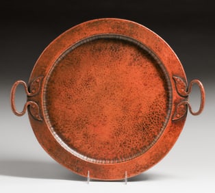 Early Gustav Stickley Hammered Copper Two-Handled Tray c1905