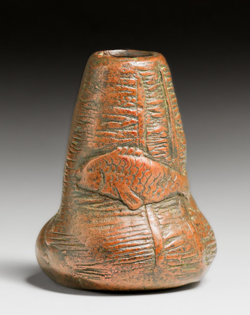 Rare Clewell Pottery Copper-Clad Overlay Fish Vase c1910 (1 of 4)